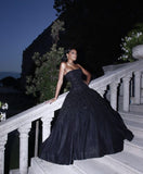 Gorgeous Ball Gown Strapless Black Lace Long Prom Dress Party Dress Graduation Dresses HZ1214