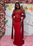 Pretty Mermaid Halter Red Sequin Long Prom Dresses Black Girl Graduation Dress Evening Gowns HZ1214