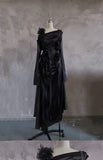 Niulatu A line Straps Black Long Prom Dresses Birthday Dress With Sleeves SD255