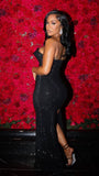 Gorgeous Mermaid Strapless Black Sequin Slit Long Birthday Dress Prom Dress Graduation Dresses HZ1214