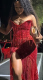 Gorgeous Mermaid Sweetheart Red Black Girl Sequin Slit Long Birthday Dress Prom Dress Graduation Dresses HZ1214