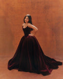Sexy Ball Gown Strapless Velvet Burgundy Ruffles Long Birthday Dress Birthday Outfits Graduation Dresses HZ1214