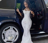 Gorgeous Mermaid Strapless White Sequin Black Girl Birthday Dress Prom Dress Birthday Outfits For Women HZ1214
