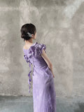 Niulatu A line Scoop Lilac Long Prom Dresses Birthday Dress With Ruffles SD257