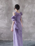 Niulatu A line Scoop Lilac Long Prom Dresses Birthday Dress With Ruffles SD257