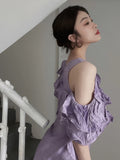 Niulatu A line Scoop Lilac Long Prom Dresses Birthday Dress With Ruffles SD257