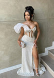 Gorgeous Mermaid Sweetheart White Sequin Black Girl Slit Long Birthday Dress Prom Dress Graduation Dresses HZ1214