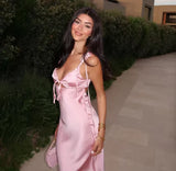Sexy Sheath Straps Pink Satin Long Birthday Dress Birthday Outfits Graduation Dresses HZ1214
