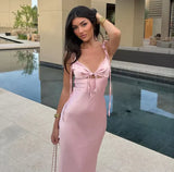 Sexy Sheath Straps Pink Satin Long Birthday Dress Birthday Outfits Graduation Dresses HZ1214