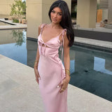 Sexy Sheath Straps Pink Satin Long Birthday Dress Birthday Outfits Graduation Dresses HZ1214
