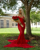 Gorgeous Mermaid Sweetheart Lace Red Long Prom Dress Party Dress Graduation Dresses HZ1214
