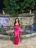 Gorgeous Mermaid Sweetheart Pink Satin Slit Long Prom Dress Party Dress Graduation Dresses HZ1214