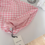 Niulatu Neck Off Shoulder Pink Plaid Sleeveless Dress Irregular Bow Holiday Dresses SD258