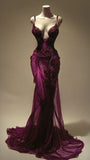 Sexy Mermaid Spaghetti Straps Wine Red Long Birthday Dress Birthday Outfits Graduation Dresses HZ1214