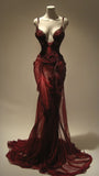 Sexy Mermaid Spaghetti Straps Wine Red Long Birthday Dress Birthday Outfits Graduation Dresses HZ1214