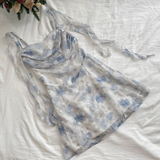 Niulatu Straps Sleeveless Floral Blue Dress Short Holiday Dresses SD260