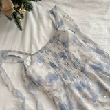 Niulatu Straps Sleeveless Floral Blue Dress Short Holiday Dresses SD260