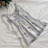 Niulatu Straps Sleeveless Floral Blue Dress Short Holiday Dresses SD260
