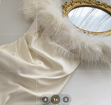 Niulatu Strapless Sleeveless Ivory Feather Dress Slit Holiday Dresses SD261