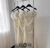 Niulatu Strapless Sleeveless Ivory Feather Dress Slit Holiday Dresses SD261