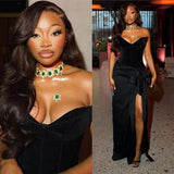 Gorgeous Mermaid Sweetheart Black Slit Satin Black Girl 23rd Birthday Dress Prom Dress Birthday Outfits For Women HZ1214