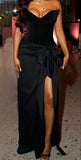 Gorgeous Mermaid Sweetheart Black Slit Satin Black Girl 23rd Birthday Dress Prom Dress Birthday Outfits For Women HZ1214