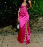 Gorgeous Mermaid Sweetheart Pink Satin Slit Long Prom Dress Party Dress Graduation Dresses HZ1214