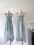 Niulatu blue suspender dress women's summer new style seaside holiday beach dress SD262