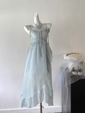 Niulatu blue suspender dress women's summer new style seaside holiday beach dress SD262