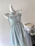 Niulatu blue suspender dress women's summer new style seaside holiday beach dress SD262