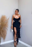 Sexy Sheath Strapless Black Prom Dresses Formal Summer Wedding Guest Dresses Wedding Guest Outfits HZ1214