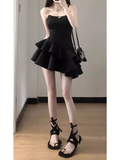 Niulatu A line Strapless Little Black Dress Hoco Dresses Short Satin Birthday Outfits SD263