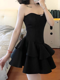 Niulatu A line Strapless Little Black Dress Hoco Dresses Short Satin Birthday Outfits SD263