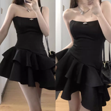 Niulatu A line Strapless Little Black Dress Hoco Dresses Short Satin Birthday Outfits SD263