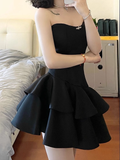 Niulatu A line Strapless Little Black Dress Hoco Dresses Short Satin Birthday Outfits SD263