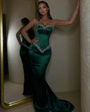 Classy Mermaid Spaghetti Straps Green Satin Long Prom Dresses Summer Wedding Guest Dresses Wedding Guest Outfits HZ1214
