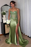 Classy Mermaid Spaghetti Straps Sage Green Satin Long Prom Dresses Summer Wedding Guest Dresses Wedding Guest Outfits HZ1214