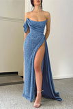 Sexy Sheath Strapless Blue Prom Dresses Formal Summer Wedding Guest Dresses Wedding Guest Outfits HZ1214