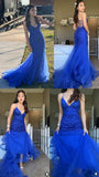 Classy Mermaid Spaghetti Straps Royal Blue Tulle Long Prom Dresses Summer Wedding Guest Dresses Wedding Guest Outfits HZ1214
