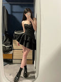 Niulatu A line Strapless Black Homecoming Dresses Short Satin Birthday Outfits SD264