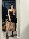 Niulatu A line Strapless Black Homecoming Dresses Short Satin Birthday Outfits SD264
