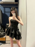 Niulatu A line Strapless Black Homecoming Dresses Short Satin Birthday Outfits SD264
