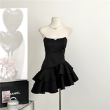 Niulatu A line Strapless Black Homecoming Dresses Short Satin Birthday Outfits SD264