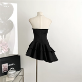 Niulatu A line Strapless Black Homecoming Dresses Short Satin Birthday Outfits SD264