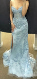 Sexy Sheath Sweetheart Lace Light Sky Blue Prom Dresses Formal Summer Wedding Guest Dresses Wedding Guest Outfits HZ1214