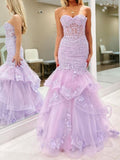 Sexy Mermaid Sweetheart Lilac Lace Prom Dresses Formal Summer Wedding Guest Dresses Wedding Guest Outfits HZ1214
