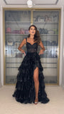 Classy Ball Gown Spaghetti Straps Black Lace Long Prom Dresses Summer Wedding Guest Dresses Wedding Guest Outfits HZ1214