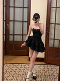 Niulatu A line Strapless Little Black Dress Hoco Dresses Short Birthday Outfits SD266