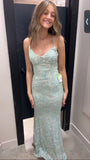 Gorgeous Mermaid Halter Mint Green Lace 23rd Birthday Dress Prom Dress Birthday Outfits For Women HZ1214