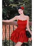 Niulatu A line Strapless Red Dinner Dress Hoco Dresses Short Birthday Outfits SD267